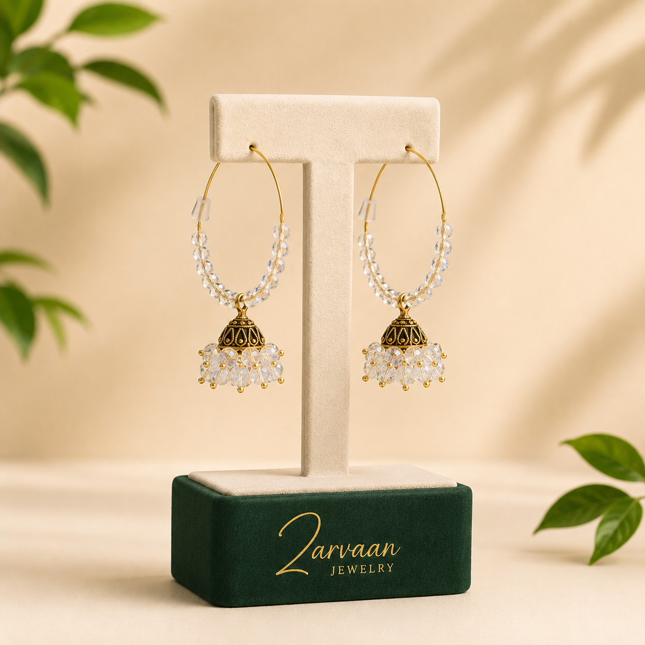 Moonlight Crystal Jhumka Hoops