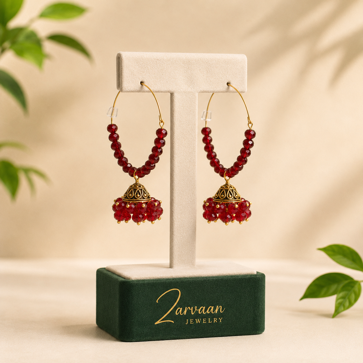 Ruby Royale Crystal Jhumka Hoops