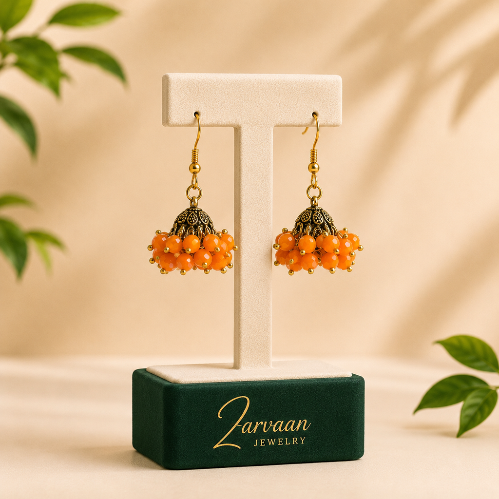 Sunset Amber Crystal Jhumkas