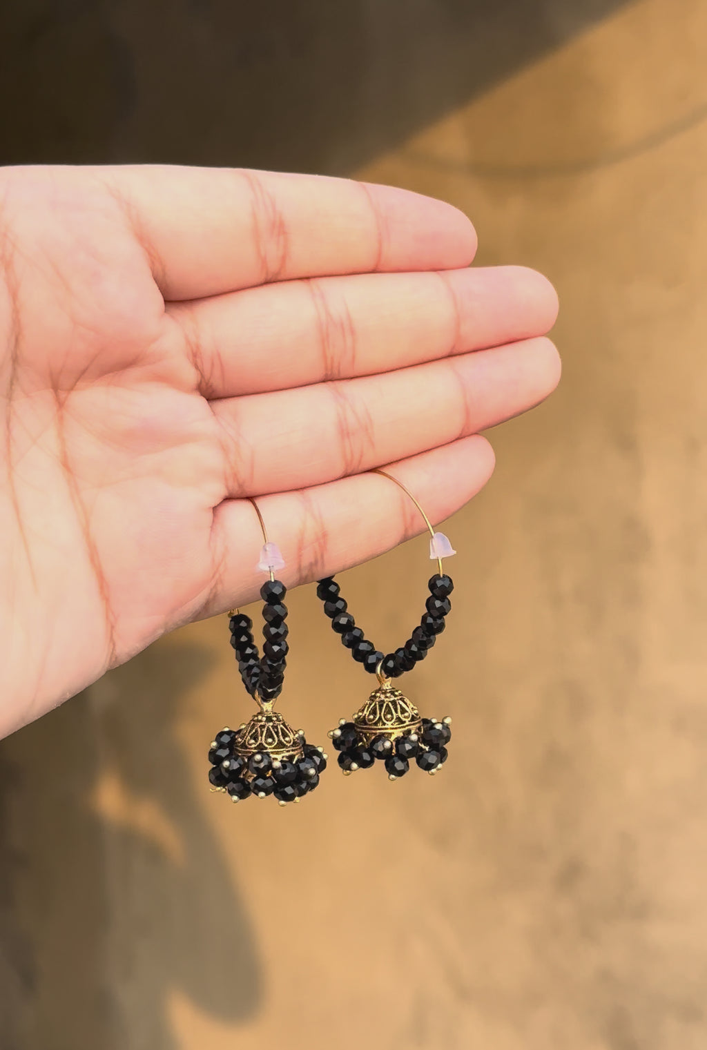 Midnight Noir Crystal Jhumka Hoops