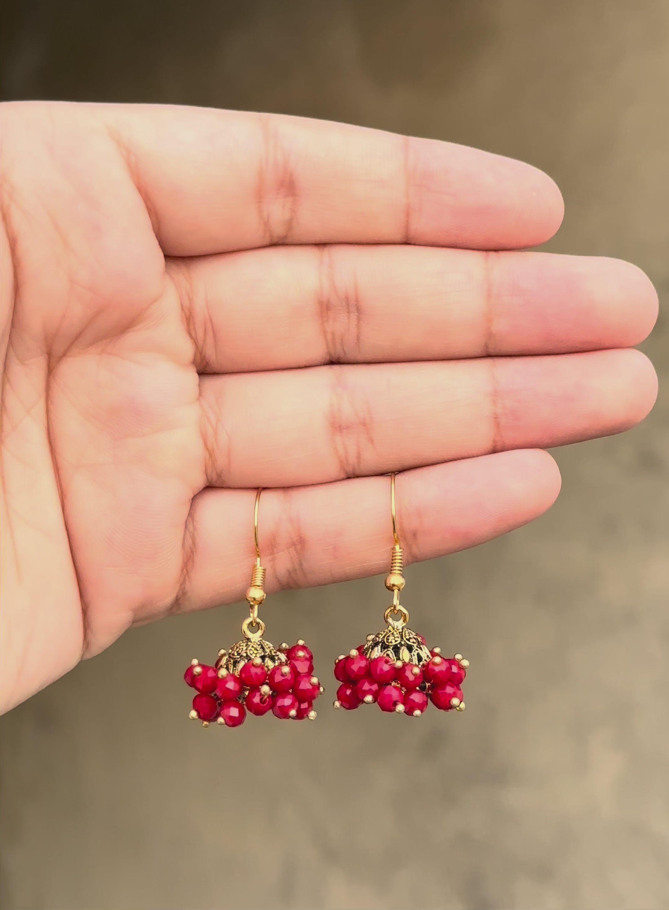 Ruby Blossom Crystal Jhumkas